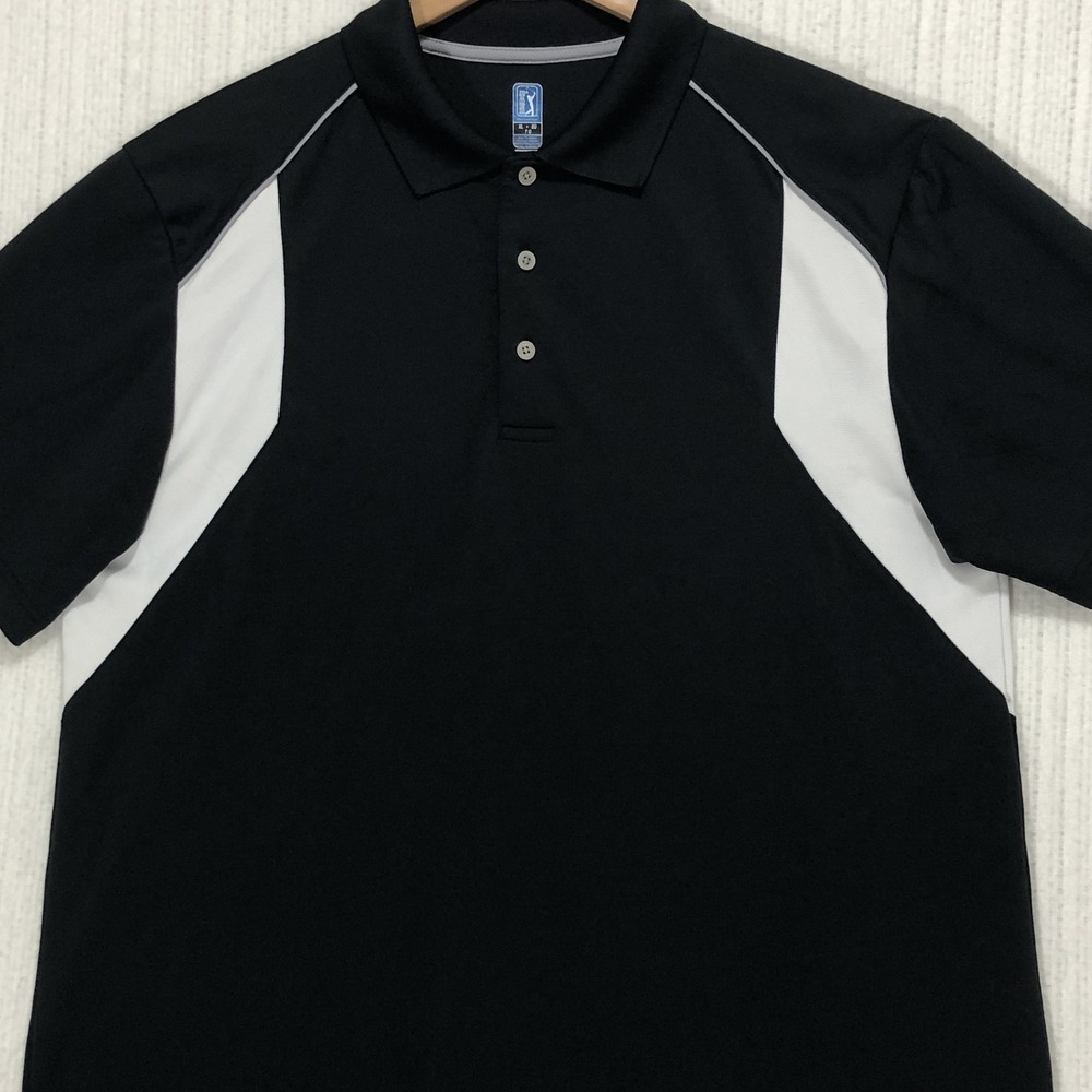 PGA Tour Airflux Mens XL Golf Polo Shirt Black White Colorblock Short Sleeve